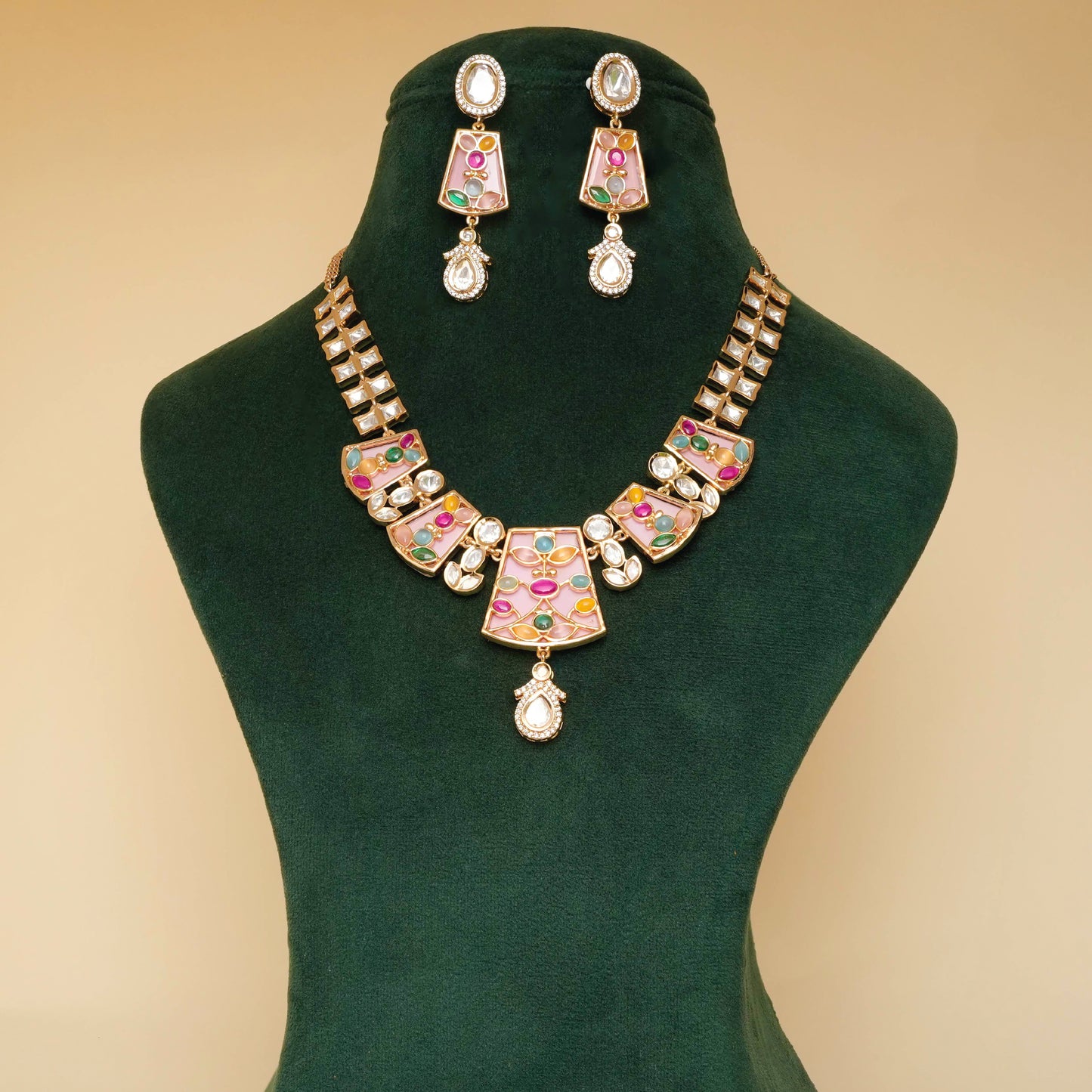 Multicolour Kundan Necklace Set