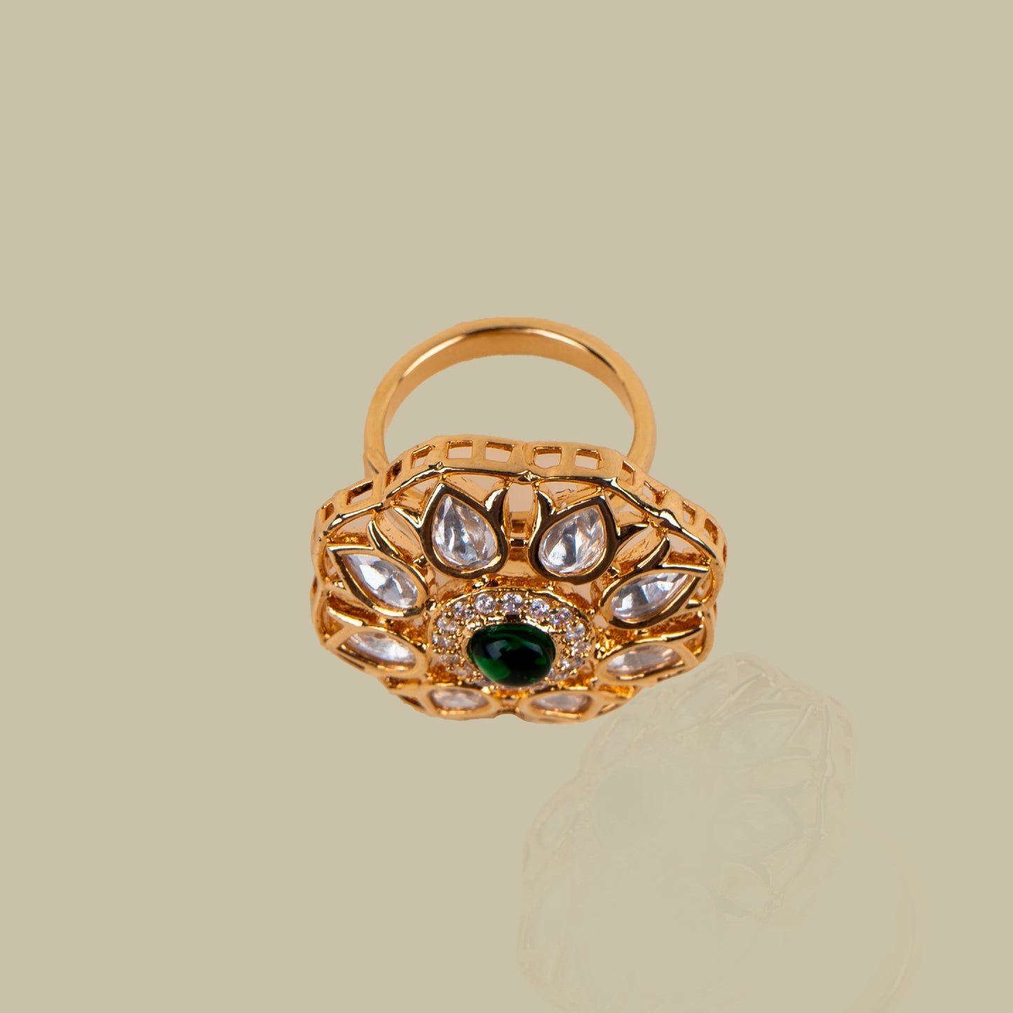 Emerald Floral Kundan Ring