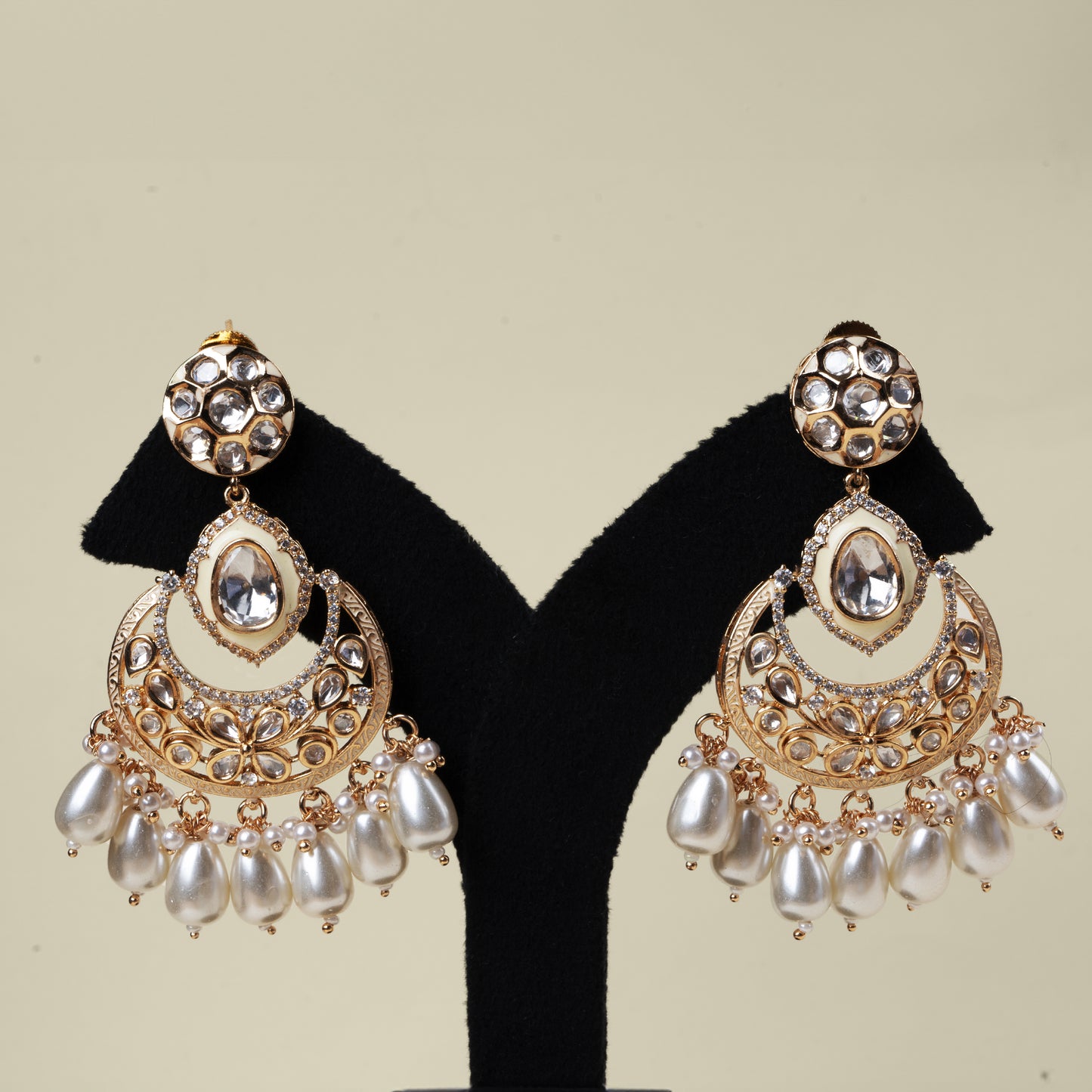 Pearl Tassel  Kundan chandbali