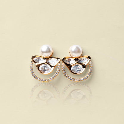 Pearlescent Crescent Kundan Earrings