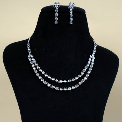 Twin solitaire American Diamond Necklace