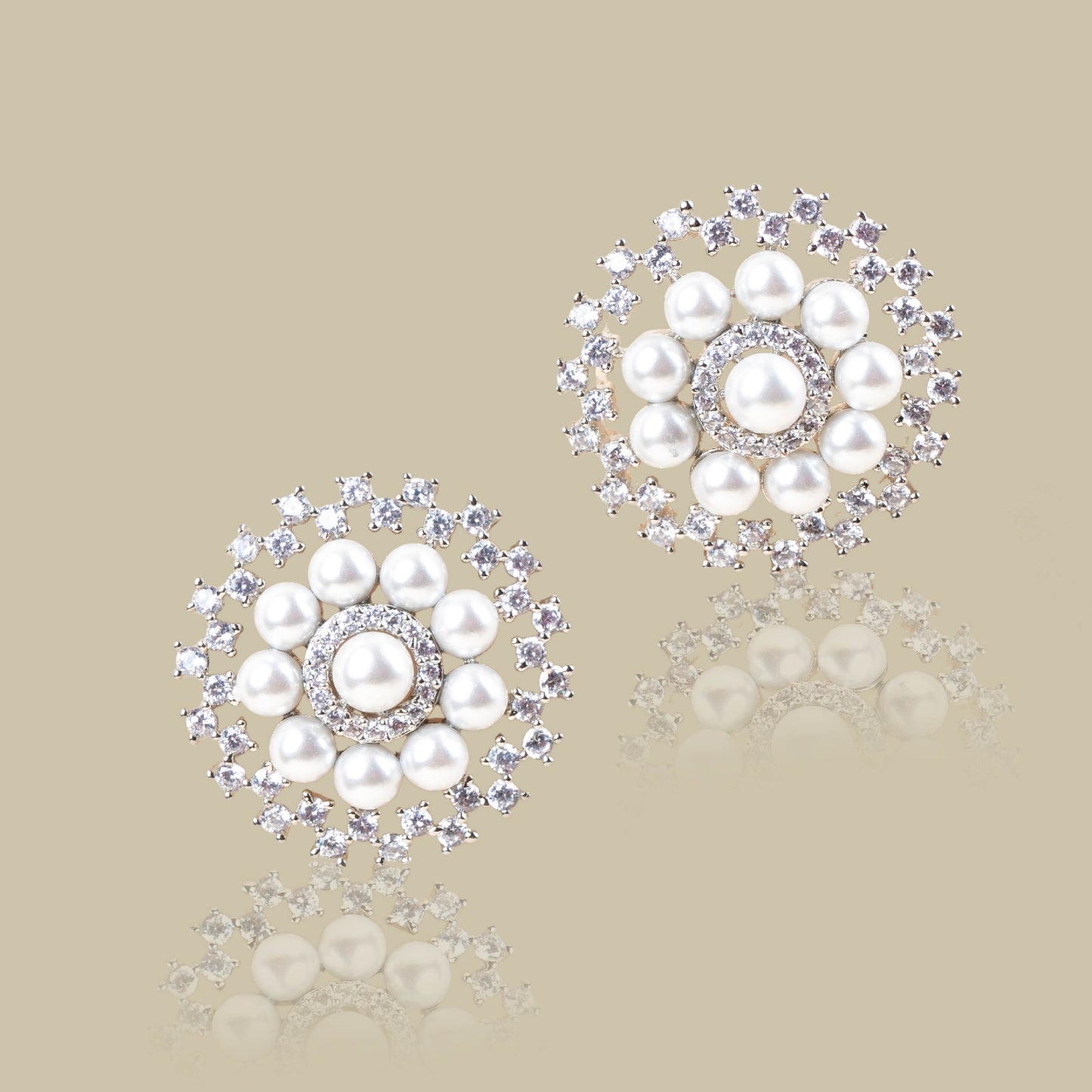 Pearl Embedded American Diamond Studs