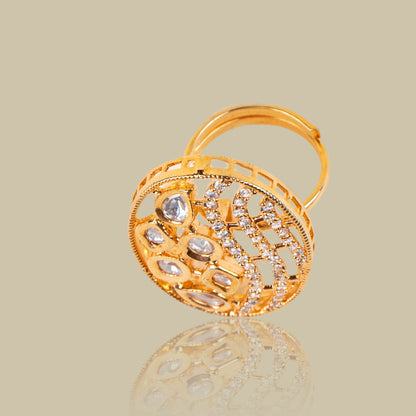 Golden Medallion Kundan Ring