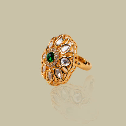 Emerald Floral Kundan Ring