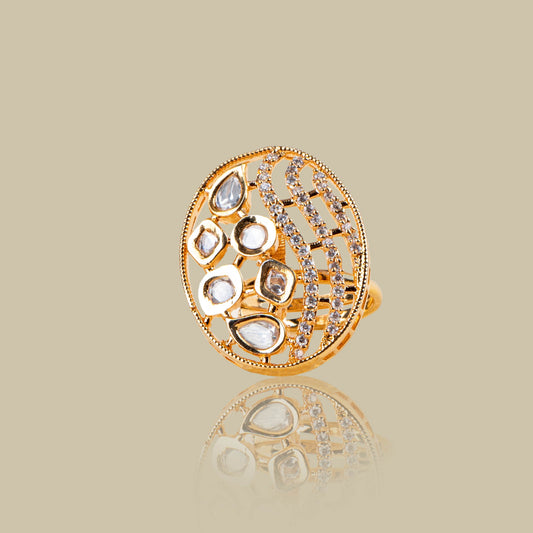 Golden Medallion Kundan Ring