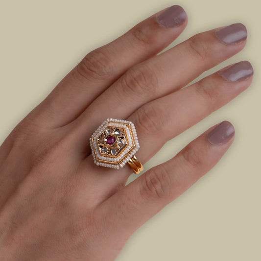 Hexagon Haven Kundan Ring