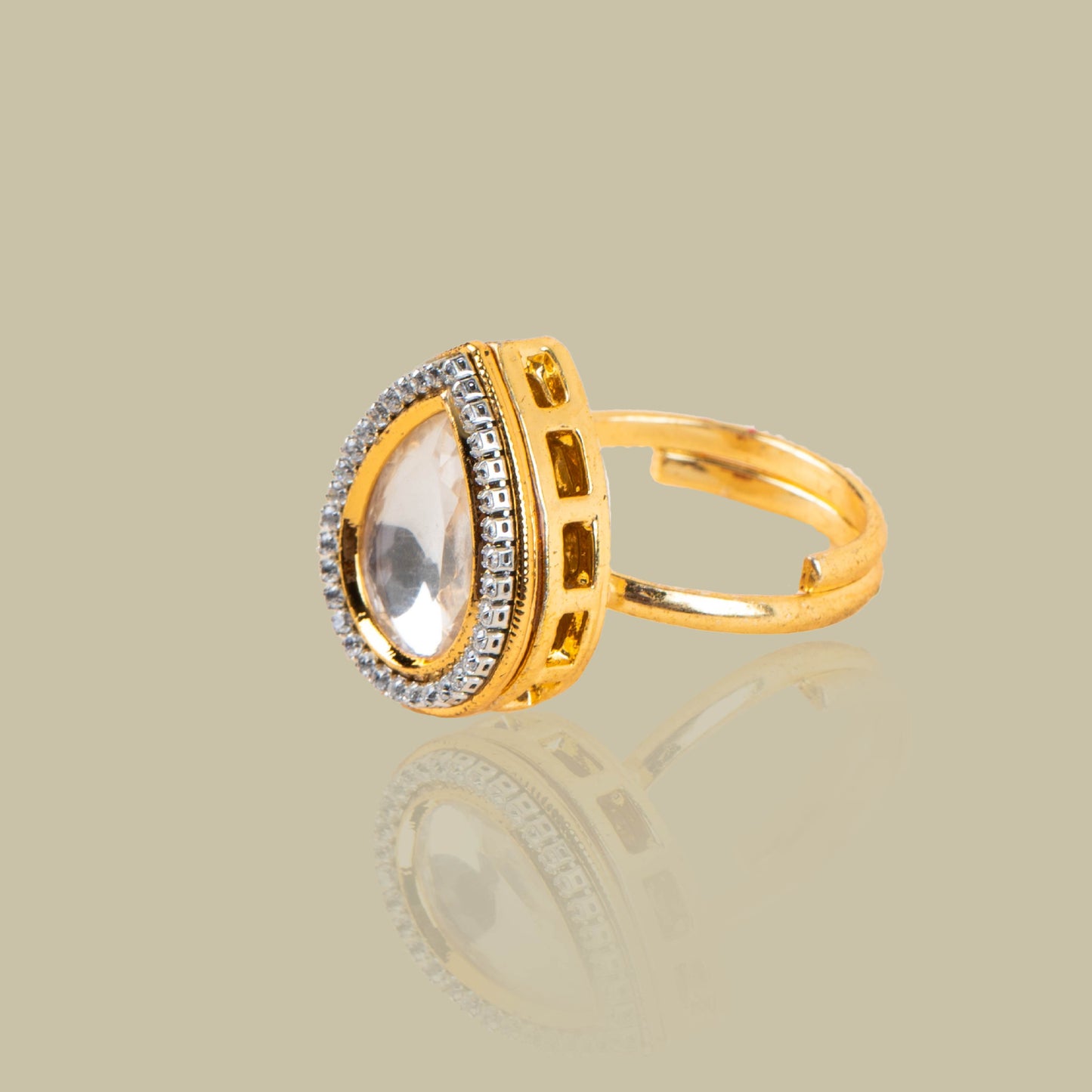 Tear Drop Kundan Ring