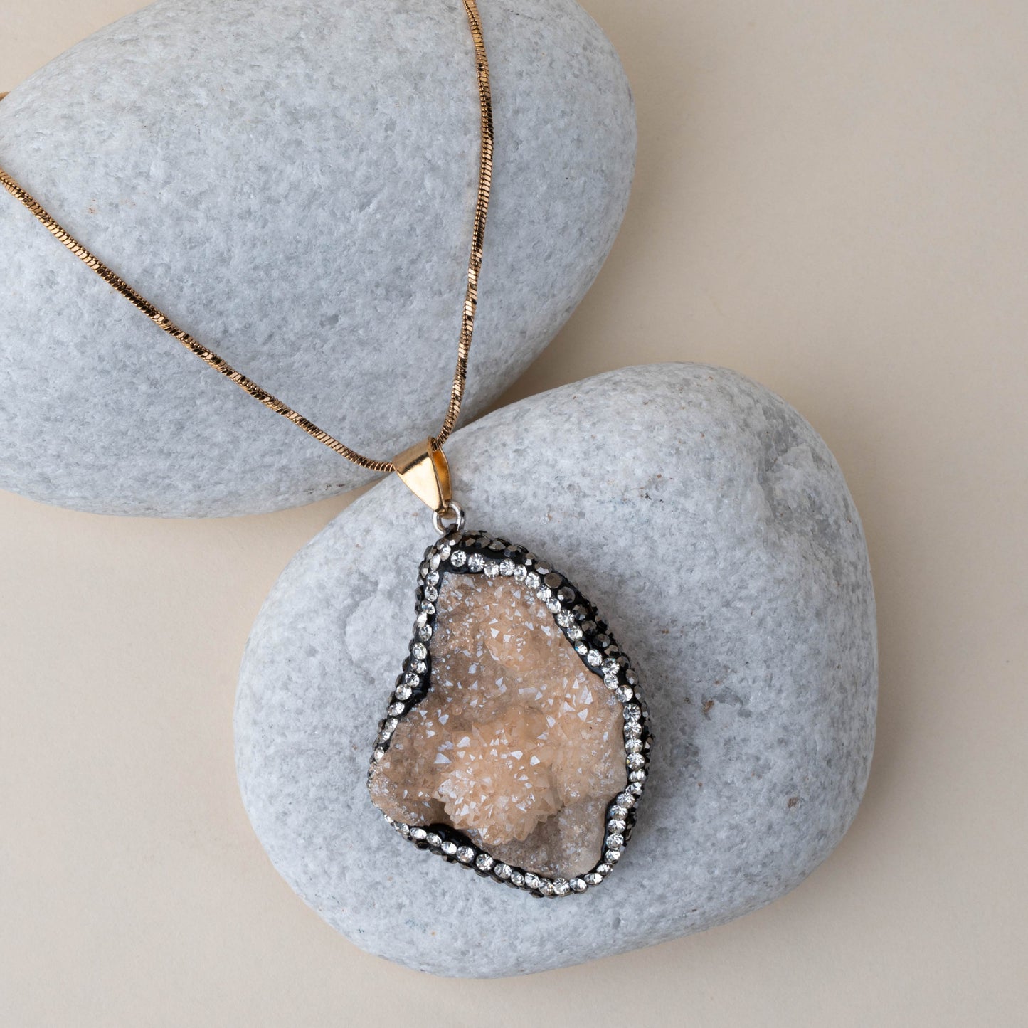 Peach Geode Druzy Stone Pendant