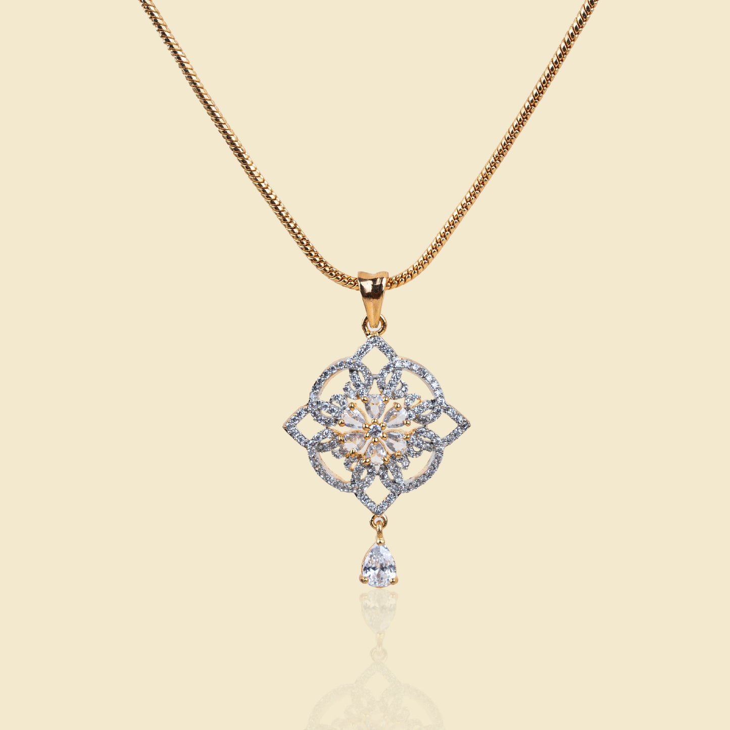 Floral Radiance American Diamond Pendant Set