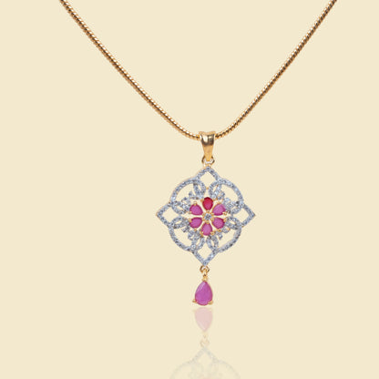 Floral Radiance American Diamond Pendant Set