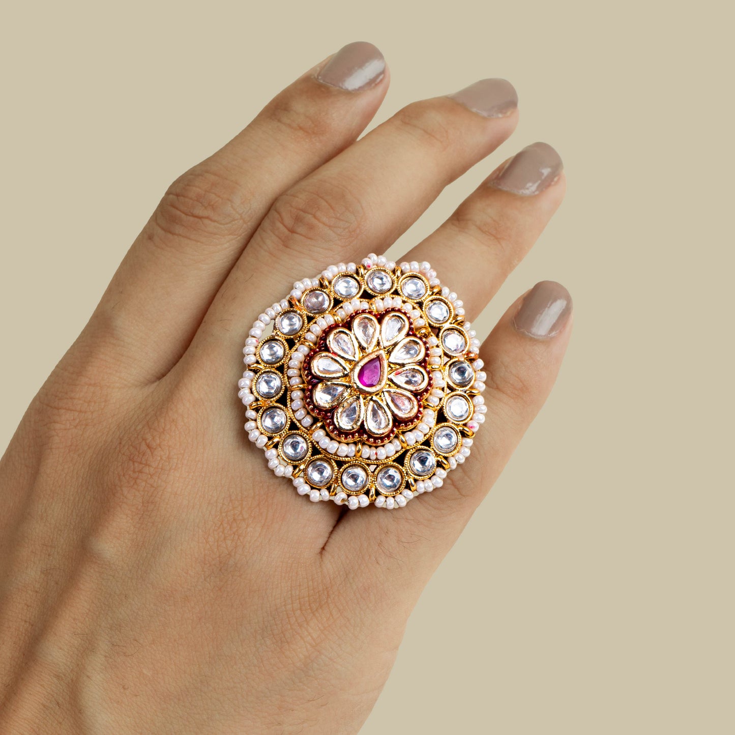 Mandala Statement Kundan Ring