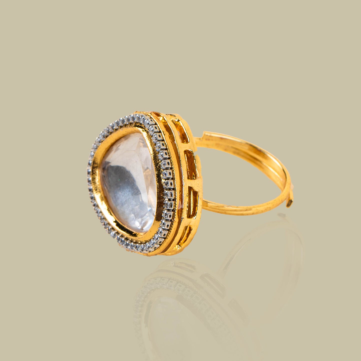 Moonstone Halo Kundan Ring