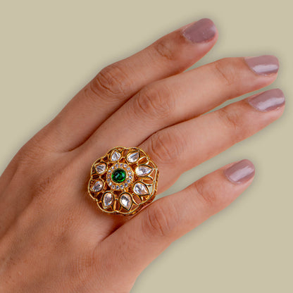 Emerald Floral Kundan Ring