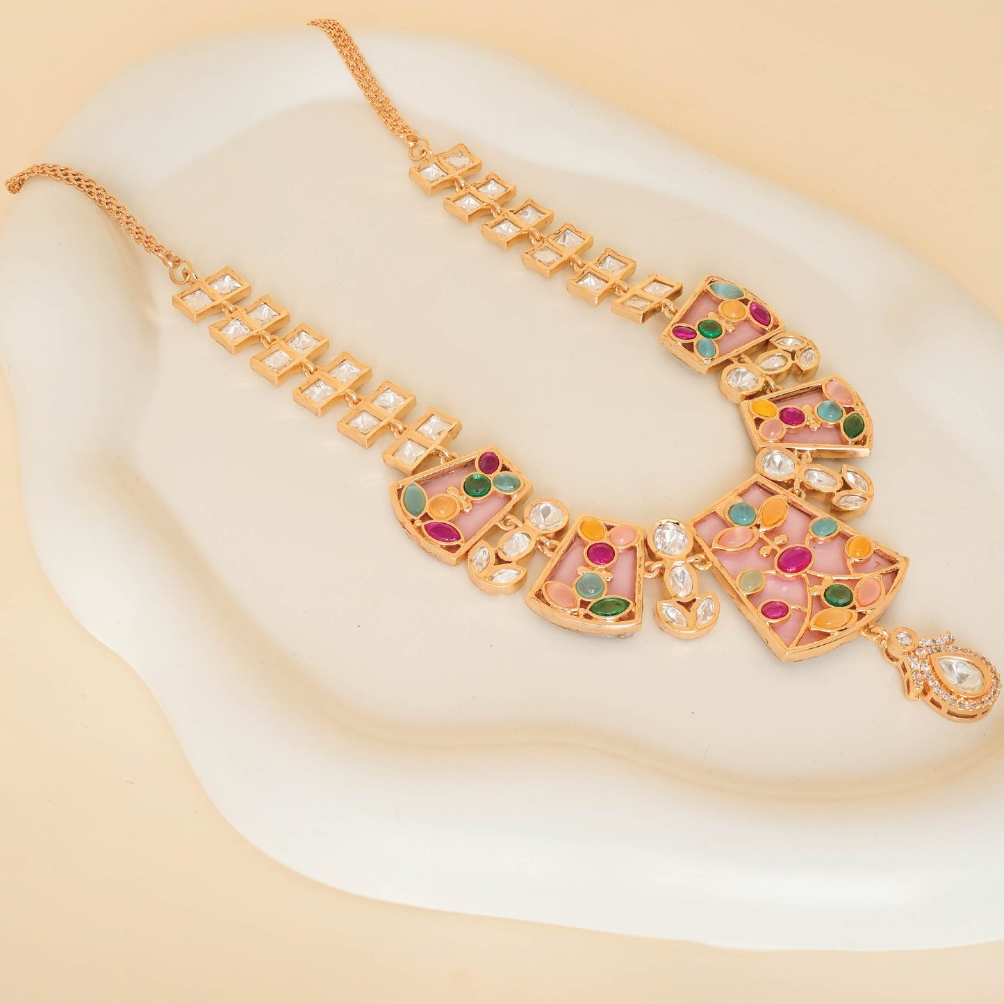 Multicolour Kundan Necklace Set