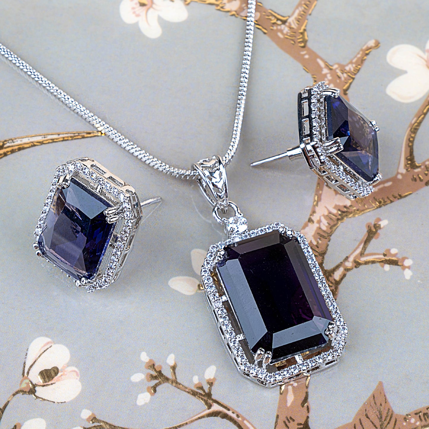 Mono-gem American Diamond Pendant Set