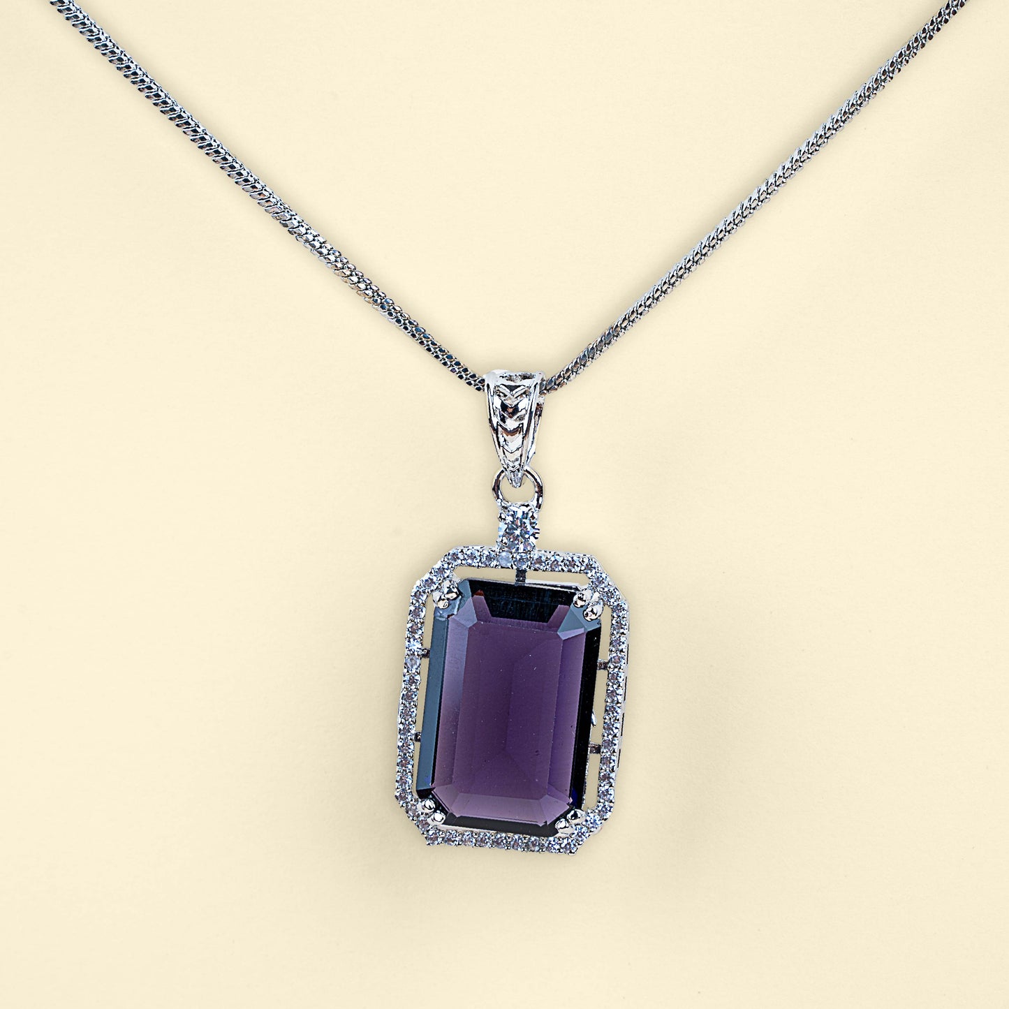 Mono-gem American Diamond Pendant Set