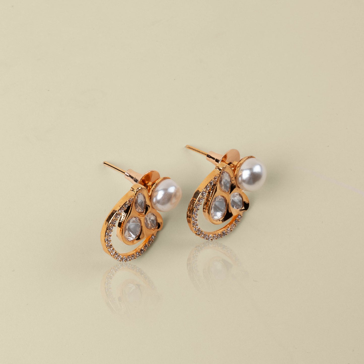 Pearlescent Crescent Kundan Earrings