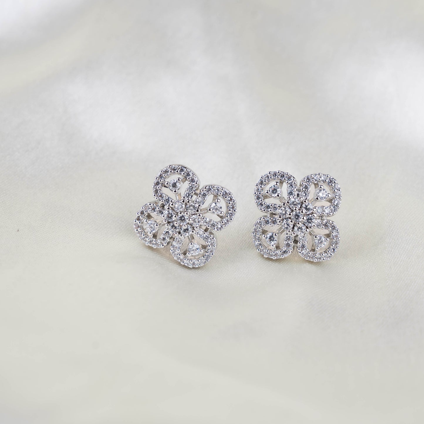 Minimalist American Diamond Floral Studs