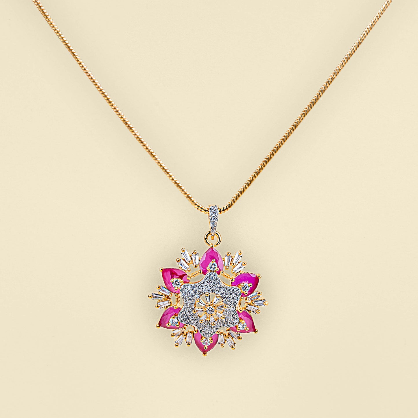 Majestic Bloom American Diamond Pendant Set