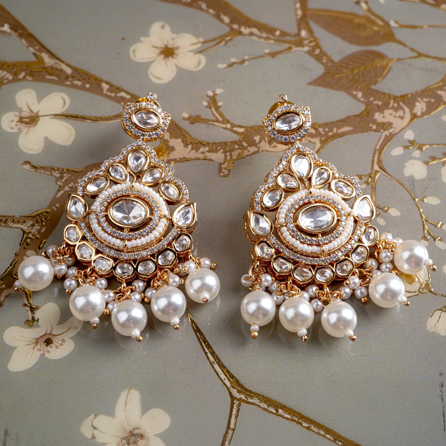 Pearl Tassel Kundan Earrings