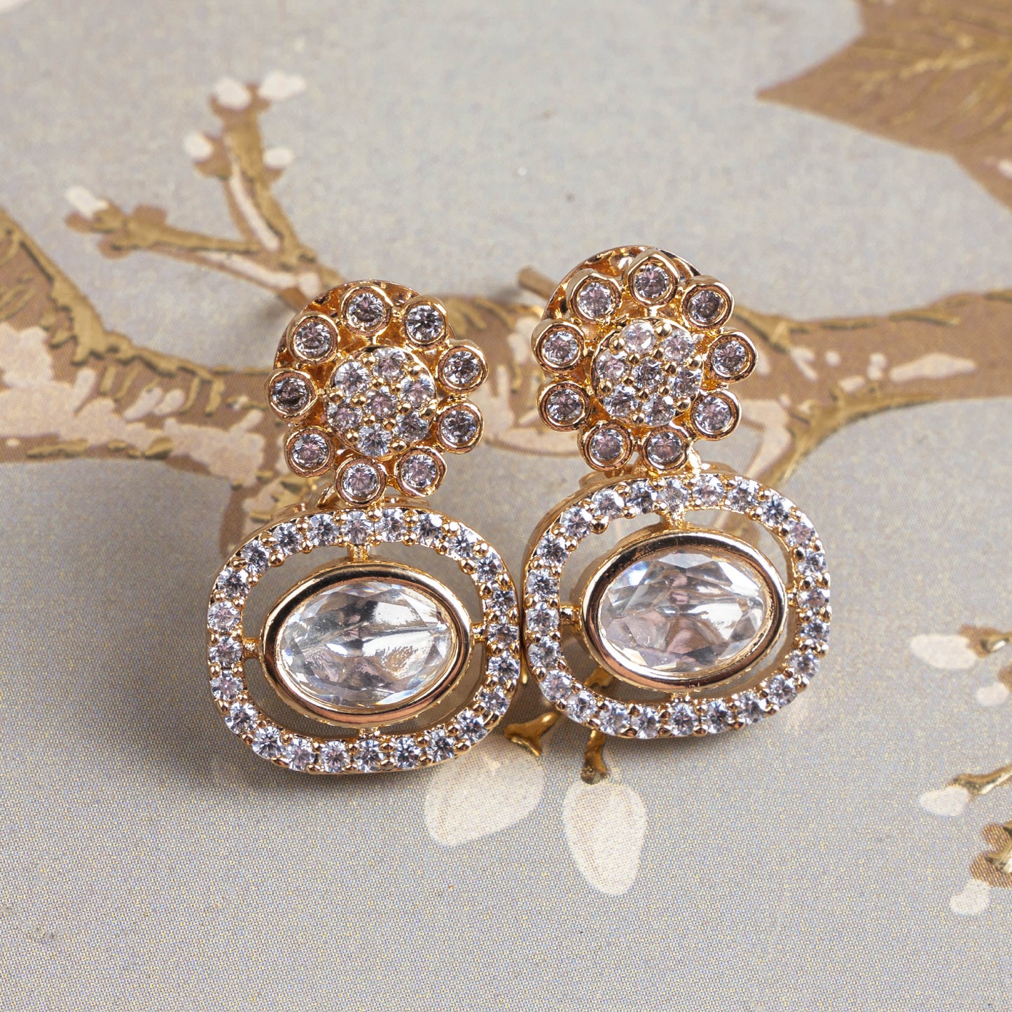 Floral Elliptic Kundan studs