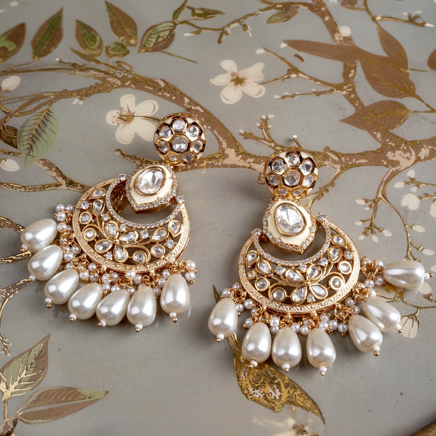 Pearl Tassel  Kundan chandbali