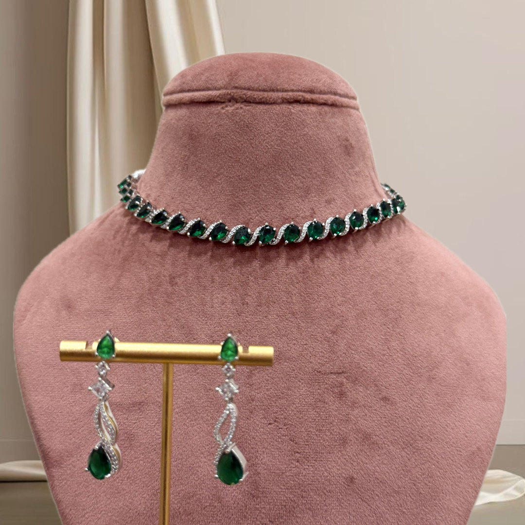 Swirl Of Stones American Diamond Necklace