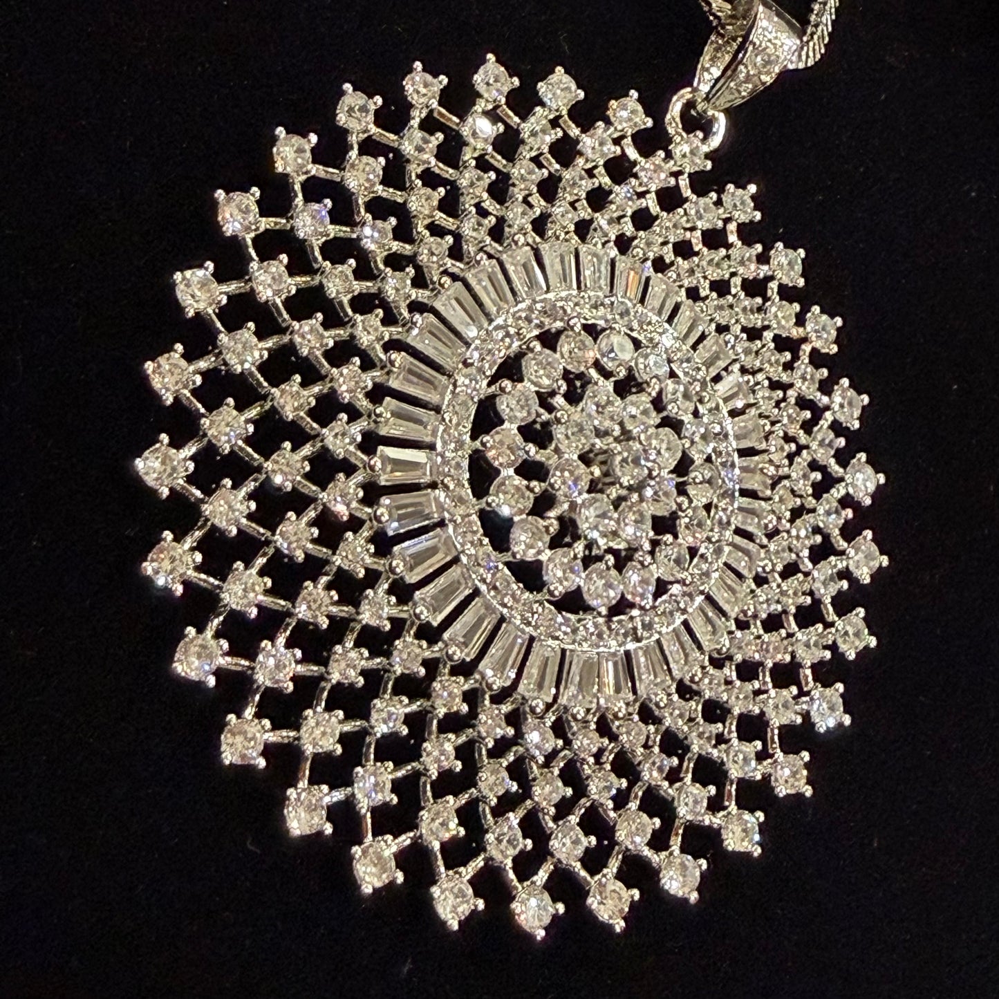 Floral Sphere American Diamond Pendant Set