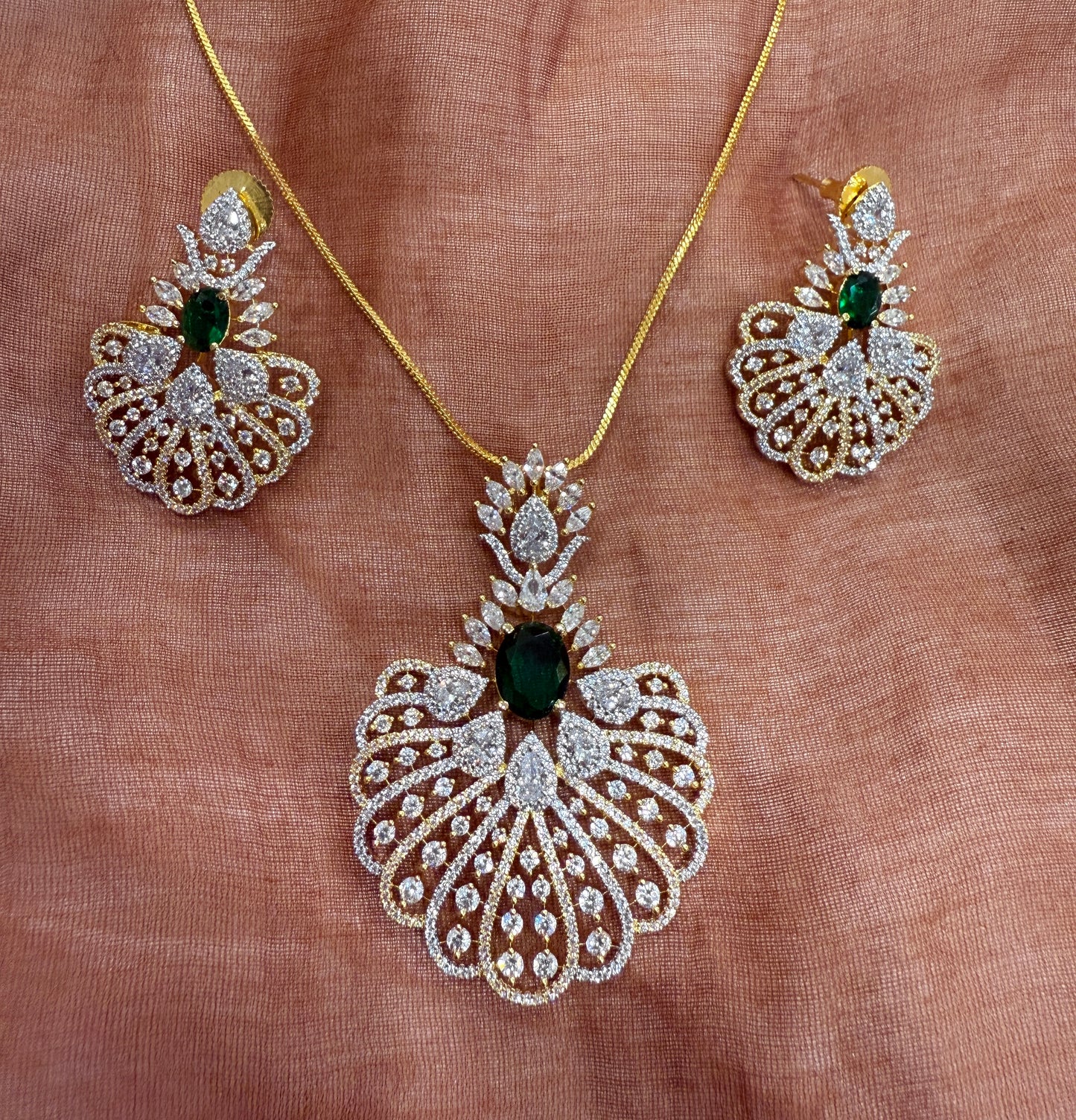 Royal Plumage American Diamond Pendant Set