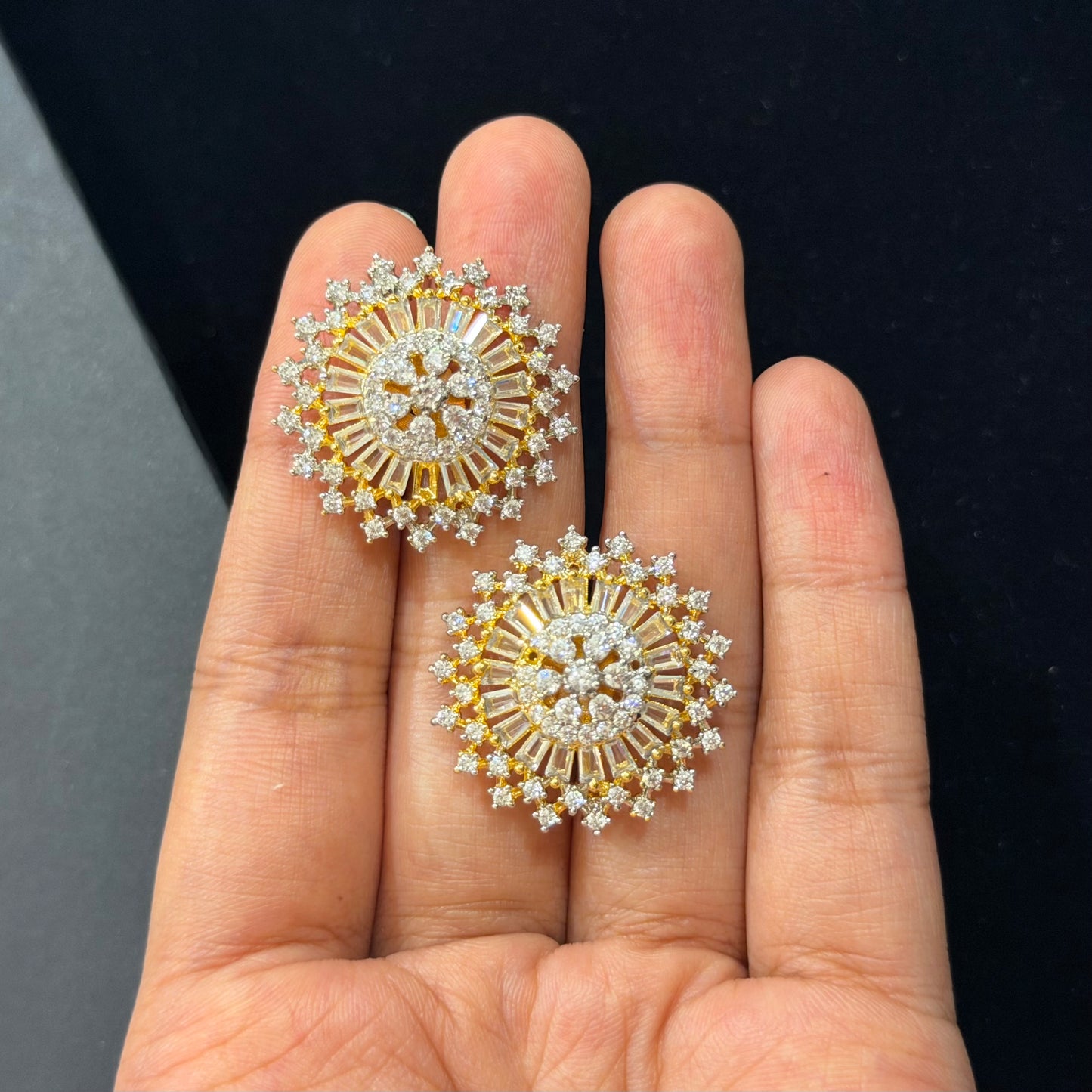 Floral Sphere American Diamond Pendant Set