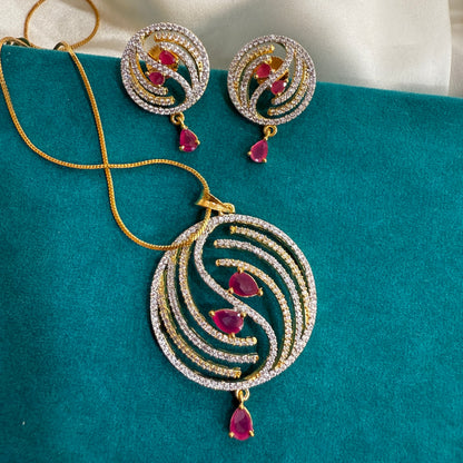 Captivating Swirl American Diamond Pendant Set