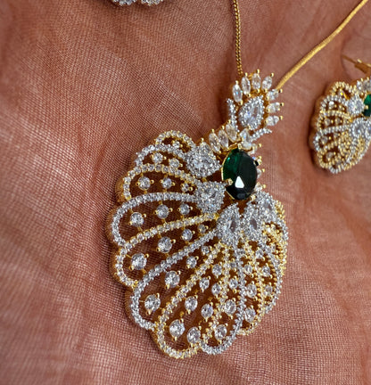 Royal Plumage American Diamond Pendant Set