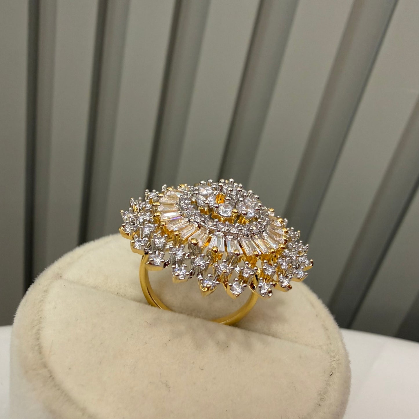 Floral Sphere American Diamond Pendant with Earrings, chain and Ring