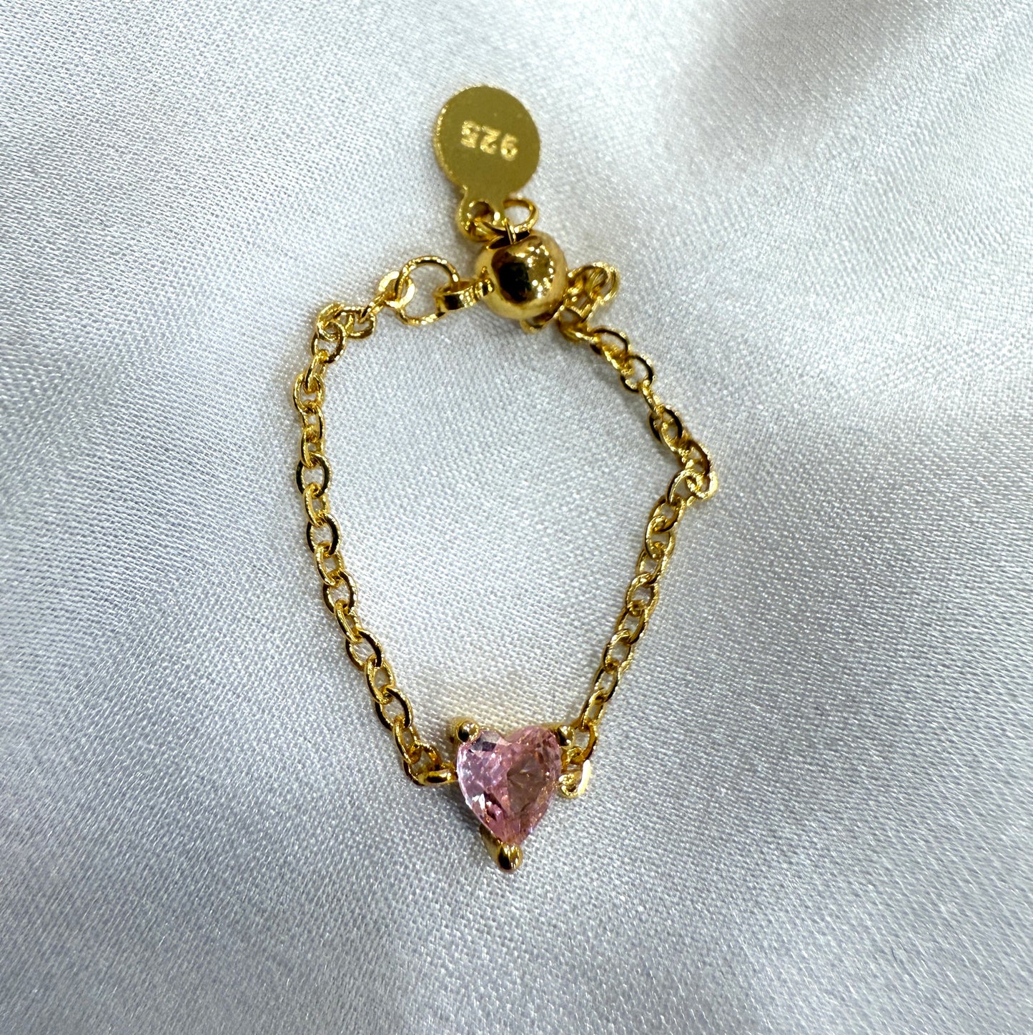 Pink Heart Chain Ring