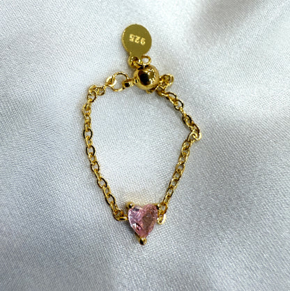 Pink Heart Chain Ring