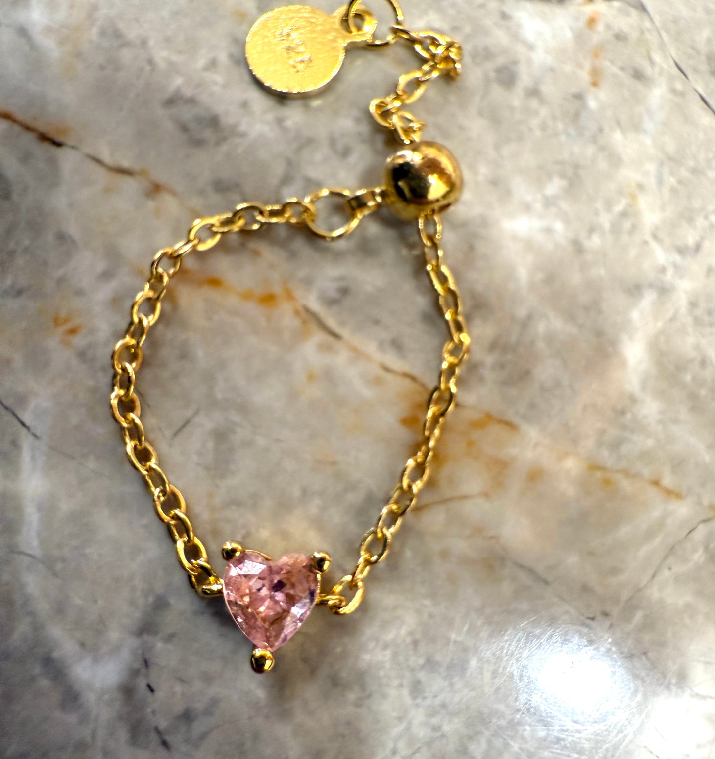 Pink Heart Chain Ring