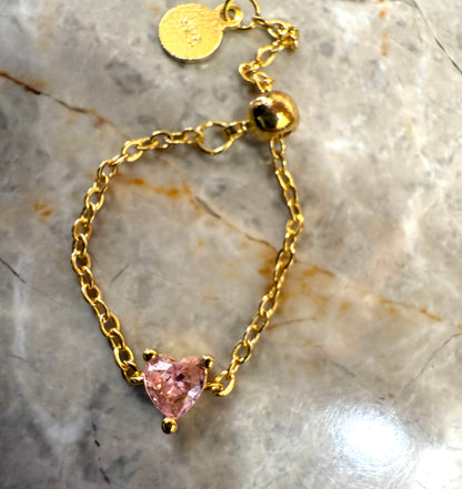 Pink Heart Chain Ring