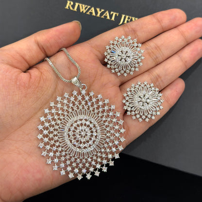 Floral Sphere American Diamond Pendant Set