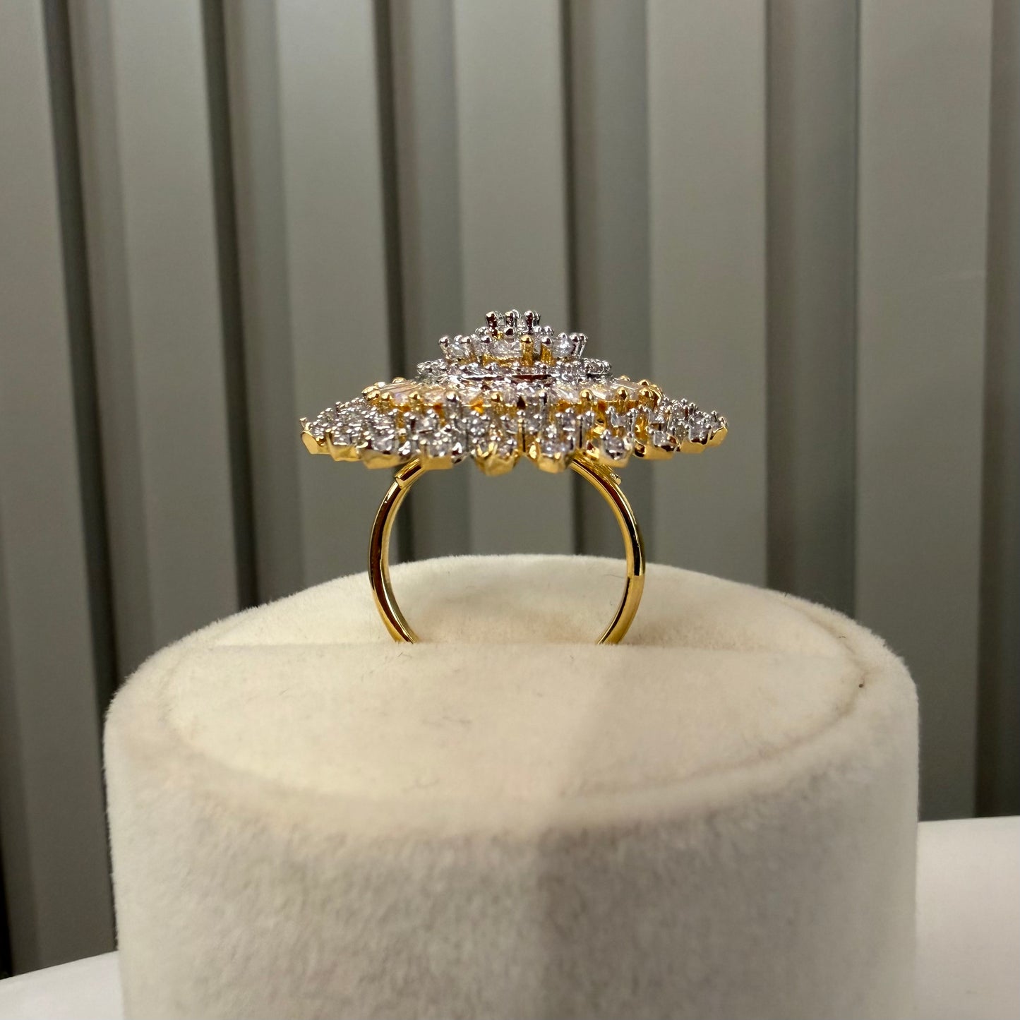 Floral Sphere American Diamond Pendant with Earrings, chain and Ring