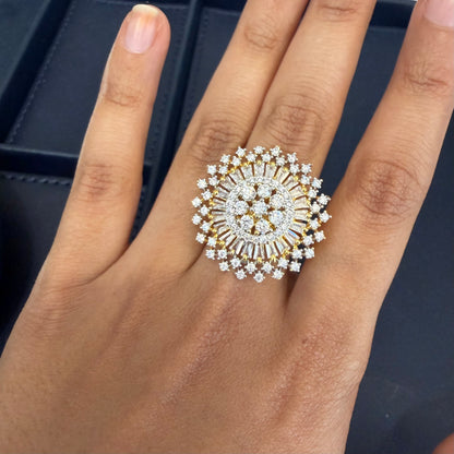 Floral Sphere American Diamond Pendant with Earrings, chain and Ring