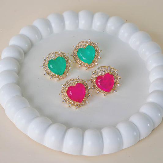 Doublet Halo Heart Studs