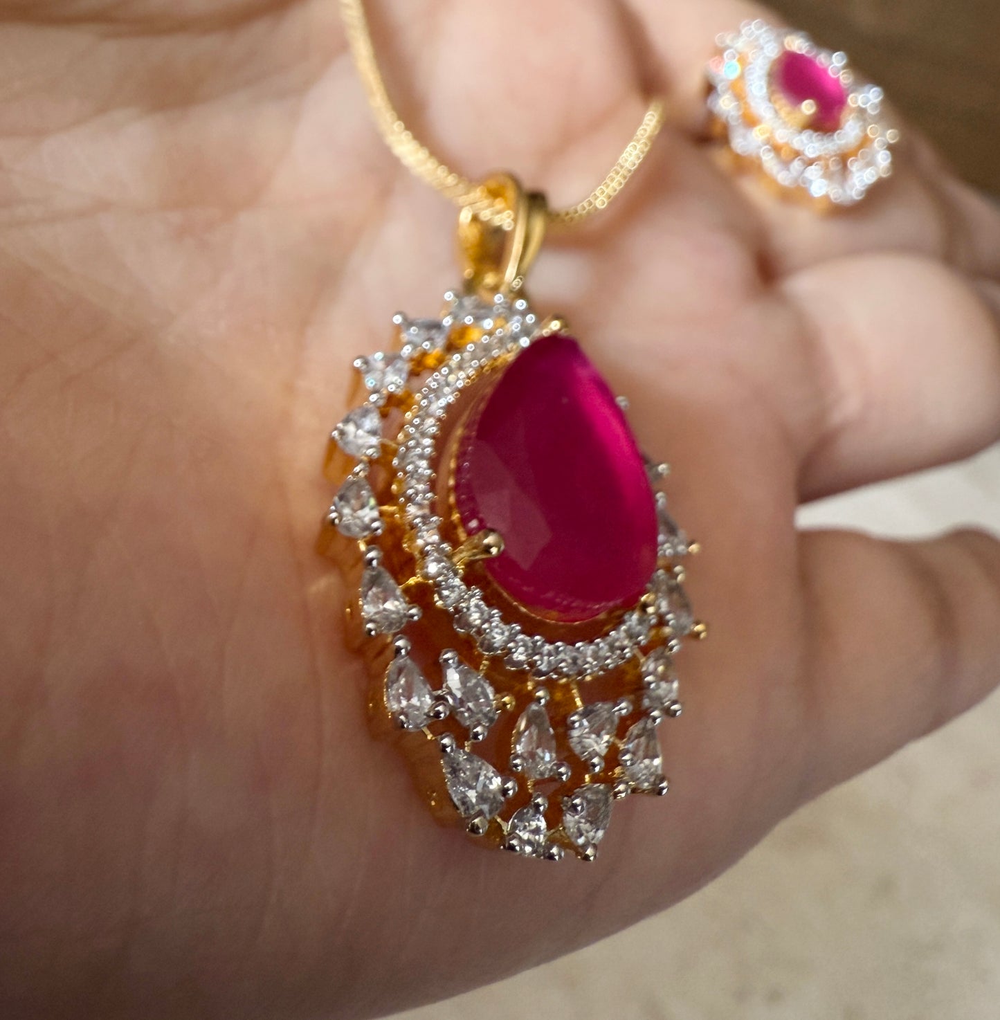 Ruby Dewdrop Pendant Set