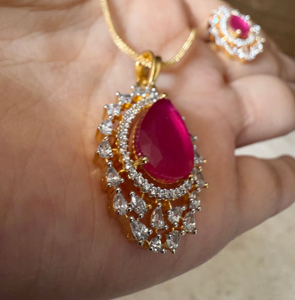 Ruby Dewdrop Pendant Set