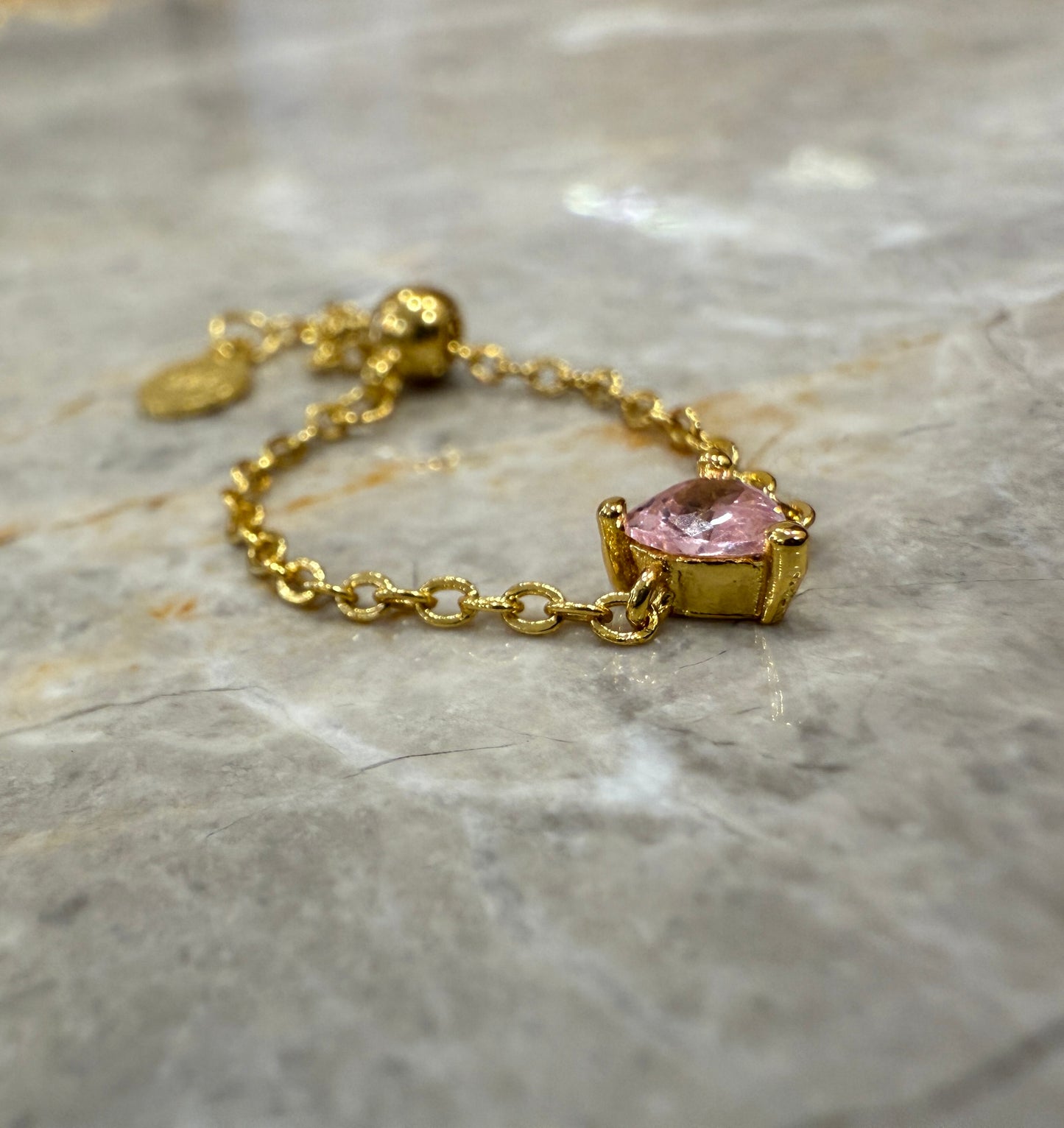 Pink Heart Chain Ring