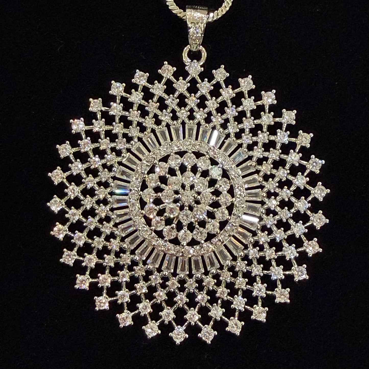 Floral Sphere American Diamond Pendant Set