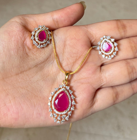 Ruby Dewdrop Pendant Set