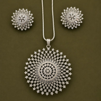 Floral Sphere American Diamond Pendant Set