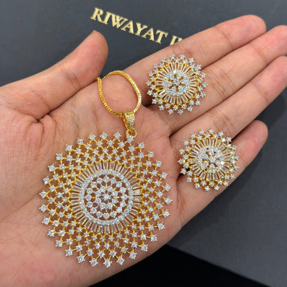Floral Sphere American Diamond Pendant Set