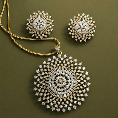 Floral Sphere American Diamond Pendant Set