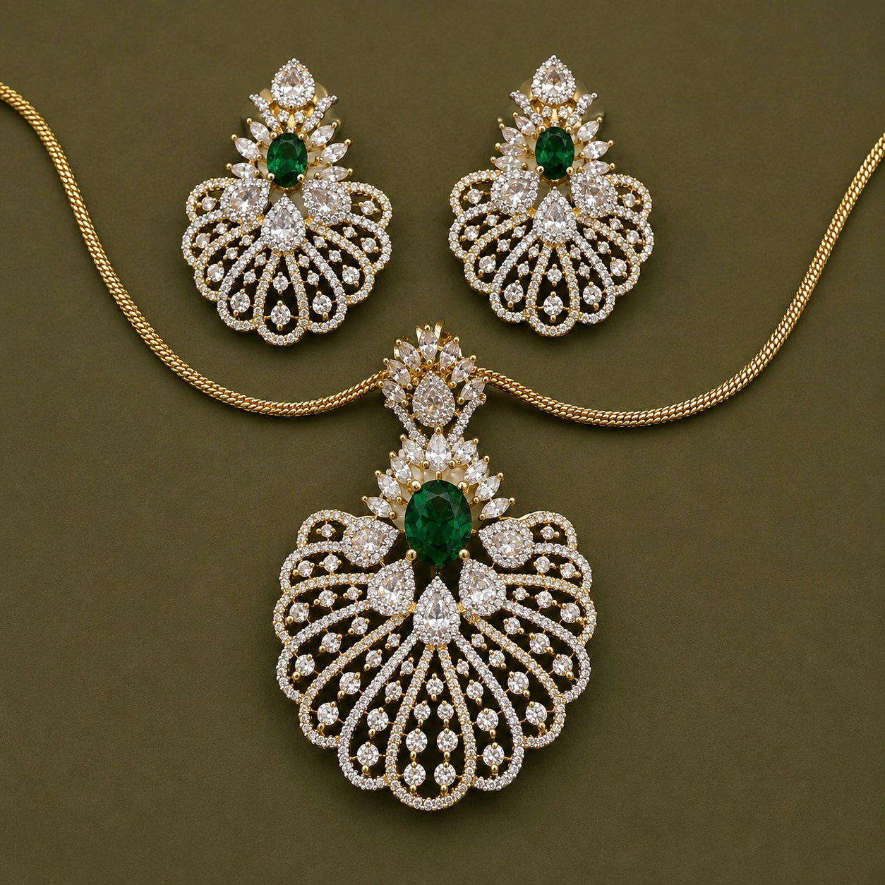 Royal Plumage American Diamond Pendant Set